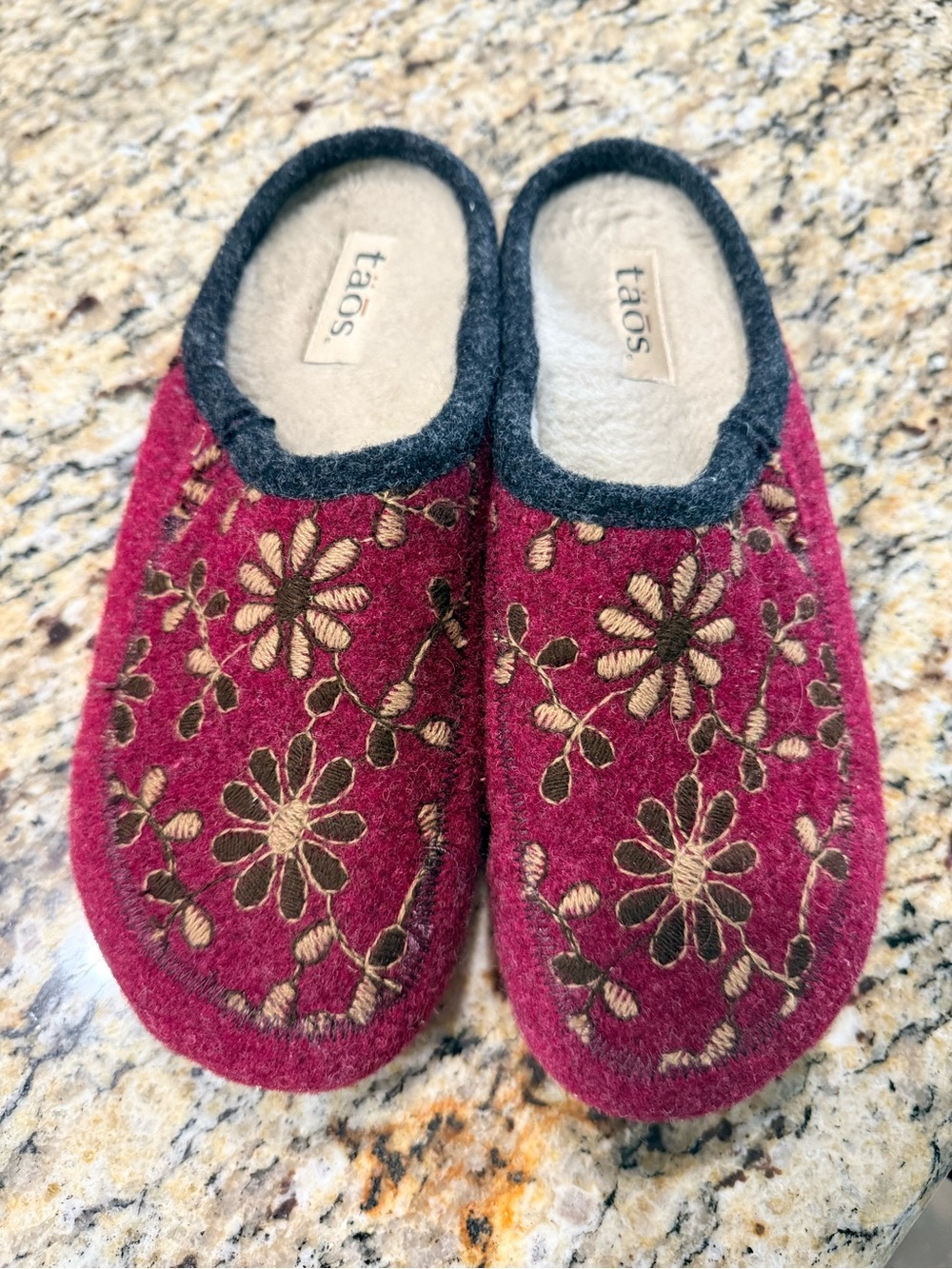 Taos Footwear Burgundy Floral Wool Slip-Ons